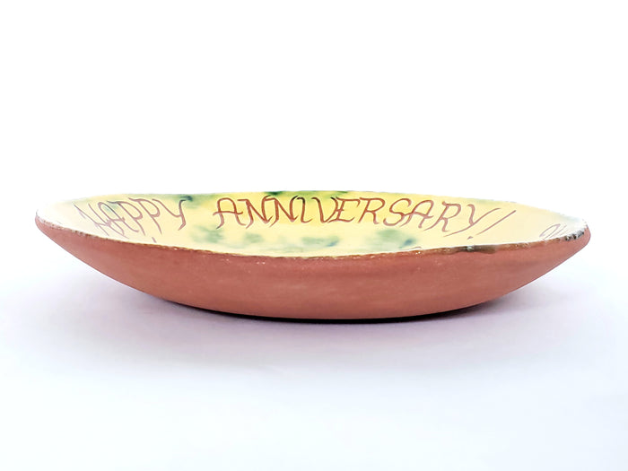 Signed Redware Pie Plate "Happy Anniversary Wernersville" Pennsylvania 1989 by Lester Breininger