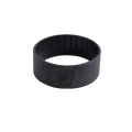 Black silicone band for KeepCup in size S/M/L, shown at a slight angle against a white background, featuring a ribbed interior texture and embossed KeepCup logo with radiating line pattern on the outer surface.