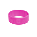 Flamingo pink silicone band for KeepCup in size S/M/L, shown at a slight angle on a white background, featuring textured ridges on the interior and the embossed KeepCup logo on the exterior with radiating line detail.