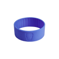 Silicone Band in Indigo, shown at a three-quarter angle against a white background, displaying the embossed KeepCup logo and radiating line texture on the exterior, with vertical ribbing visible on the inner surface.