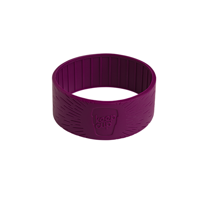 Silicone Band in Merlot, a deep purple replacement sleeve with embossed KeepCup logo and textured grip pattern, shown at a slight angle against a white background.