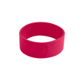 A pink silicone band for KeepCup reusable cups, shown at a slight angle against a white background. The band features a textured grip pattern with radiating lines and an embossed KeepCup logo.