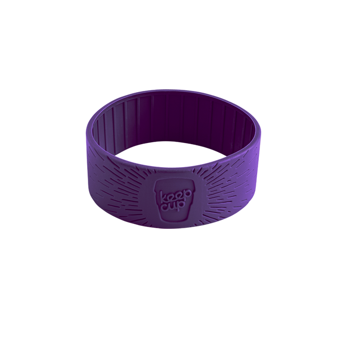 Silicone Band in Royal Purple shown at a three-quarter angle against a white background, displaying the embossed KeepCup logo with radiating line texture on the exterior and ribbed interior grip.