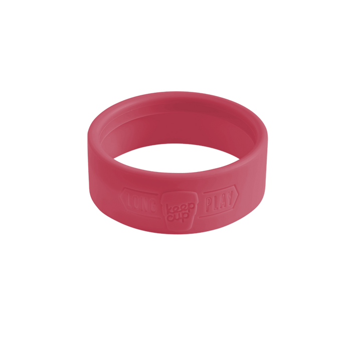 Silicone Band Longplay in Guava, a coral-pink replacement band shown at a three-quarter angle against a white background, featuring embossed KeepCup logo with "Long" and "Play" text on the outer surface.