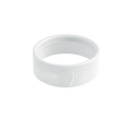 White silicone band for KeepCup Longplay, shown at an angle against a plain background, featuring embossed "Long Play" text and KeepCup logo on the outer surface.