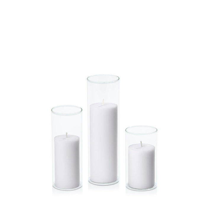 Silver Grey 5cm Pillar in 5.8cm Glass, Med - Set of 6