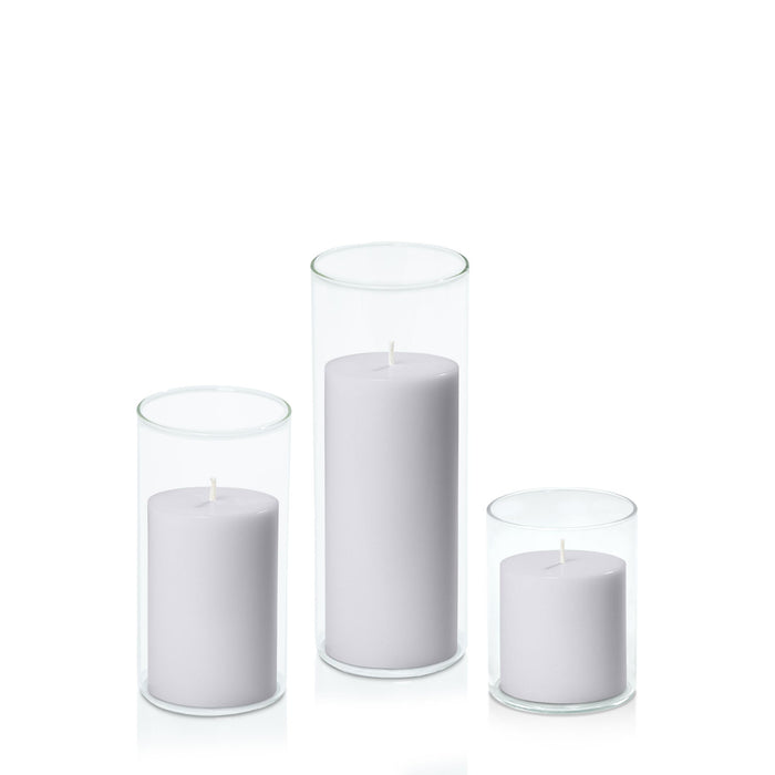 Silver Grey 7cm Pillar in 8cm Glass, Sm - Set of 6