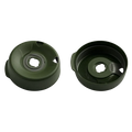 KeepCup Splashproof Lid Base in Pine shown from two angles: the domed top view displaying the central opening and ventilation holes, and the underside view revealing the internal structure and hexagonal fitting.