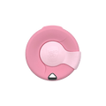 Top-down view of a pink KeepCup Splashproof Lid featuring a rotating closure mechanism with the KeepCup logo embossed in the centre and a triangular drinking spout at the bottom edge.