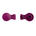 Top and bottom view of the KeepCup Splashproof Plug in Grenache, showing the smooth exterior with embossed KeepCup logo and the underside with the silicone spout and triangular vent mechanism.