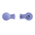 Top and bottom view of the KeepCup Splashproof Plug in Maeve, a soft lavender colour, showing the embossed KeepCup logo on the smooth upper surface and the underside with drinking spout and silicone seal.