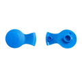 KeepCup Splashproof Plug in New Blue shown from two angles: the top view displaying the embossed KeepCup logo, and the underside revealing the plug mechanism with recycling symbol.