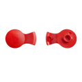 Top and underside view of the KeepCup Splashproof Plug in Tomato Red, showing the smooth branded surface and the plug mechanism designed to fit S/M/L sized lids.