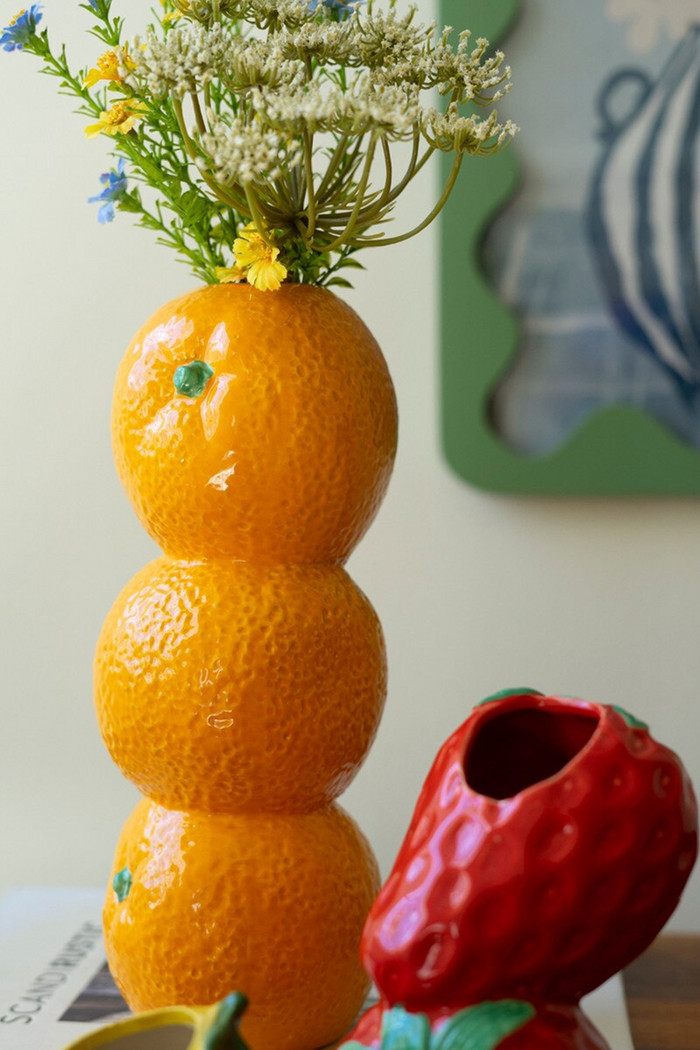 Strawberry, Orange, and Lemon Ceramic Bud Vases Set/3