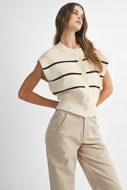 Stripe Button Down Knit Sweater Vest