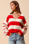 Stripe Knitted V- Neck Loose Fit