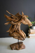 Teakwood Horse Head Sculpture with Base