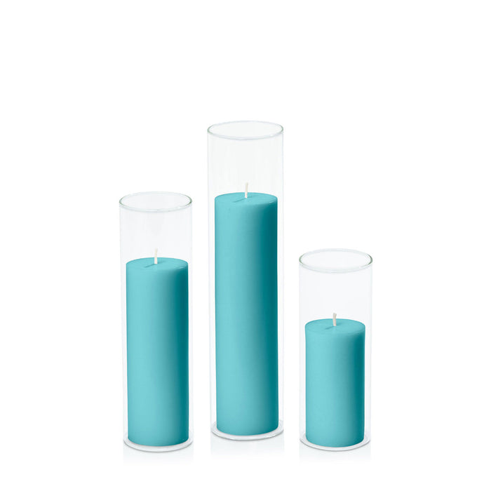 Teal 5cm Pillar in 5.8cm Glass, Lg - Set of 6