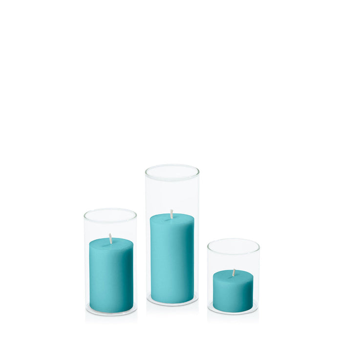 Teal 5cm Pillar in 5.8cm Glass, Sm - Set of 6