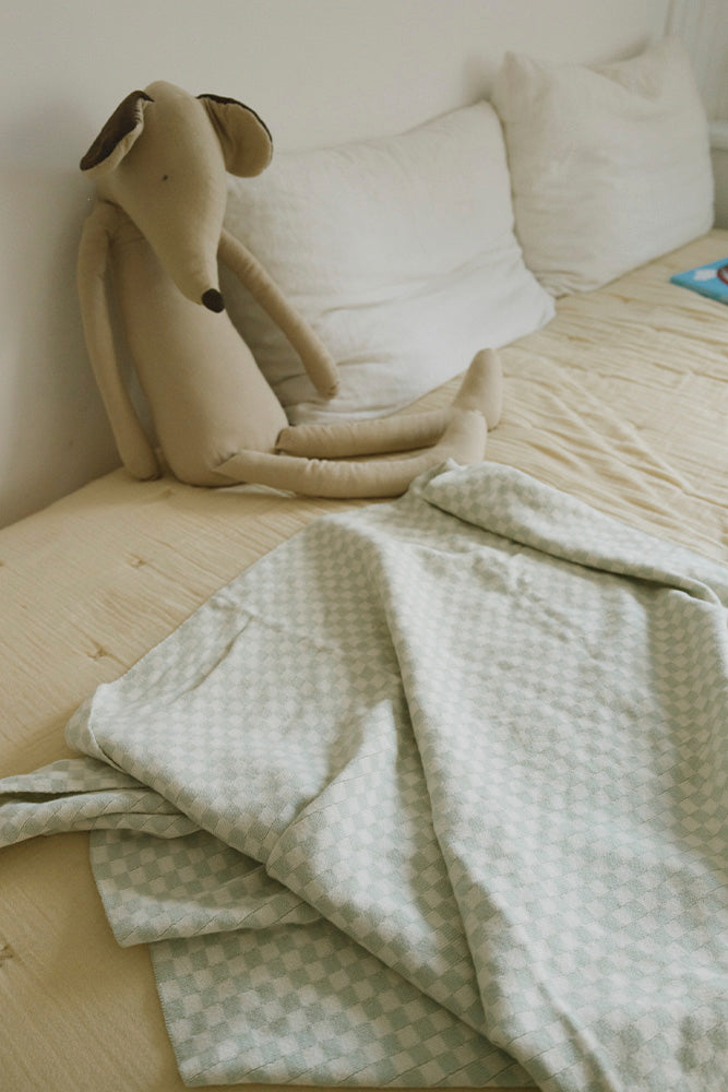 Tiles Blue Sage Knitted Blanket - Rugs by Roo