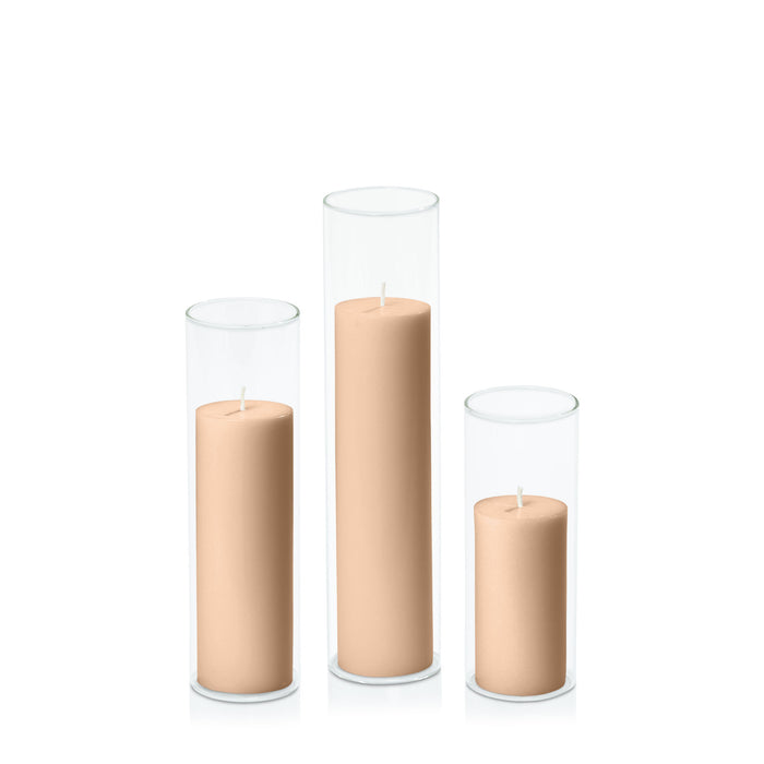 Toffee 5cm Pillar in 5.8cm Glass Set - Lg Pack of 1