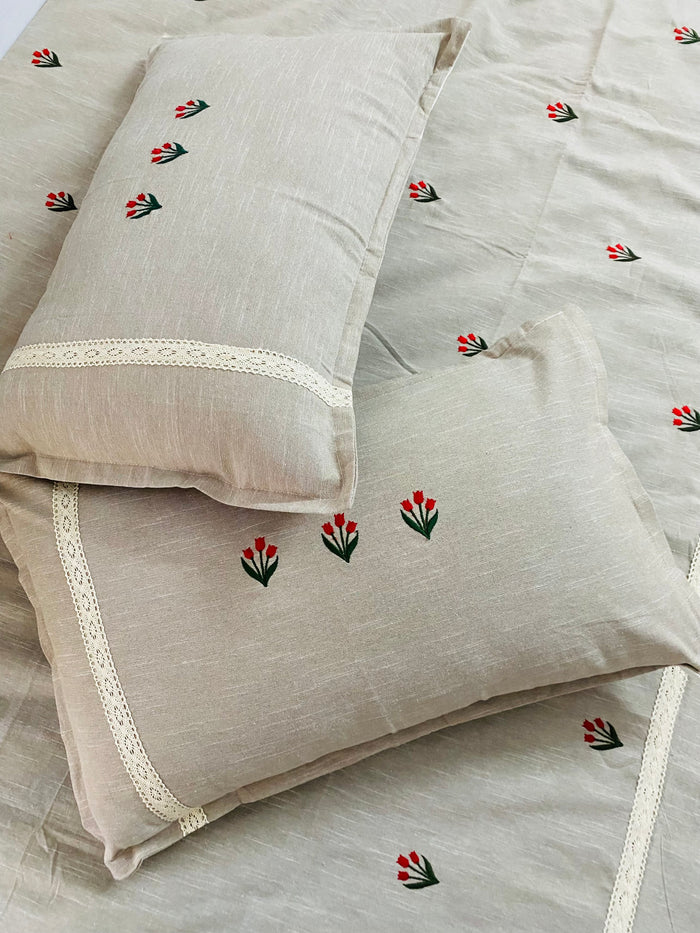 Tulip Garden Embroidered bedsheet - Queen