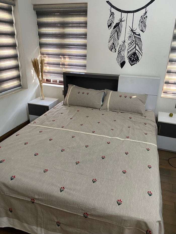 Tulip Garden Embroidered bedsheet - Queen