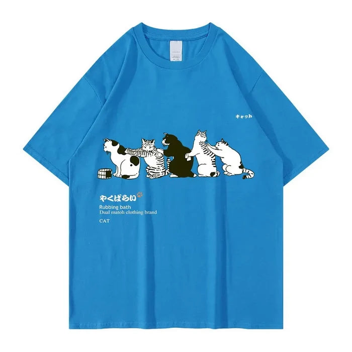 Unisex T-Shirt Streetwear Japanese Kanji Harajuku Funny Cat - myfunfarm