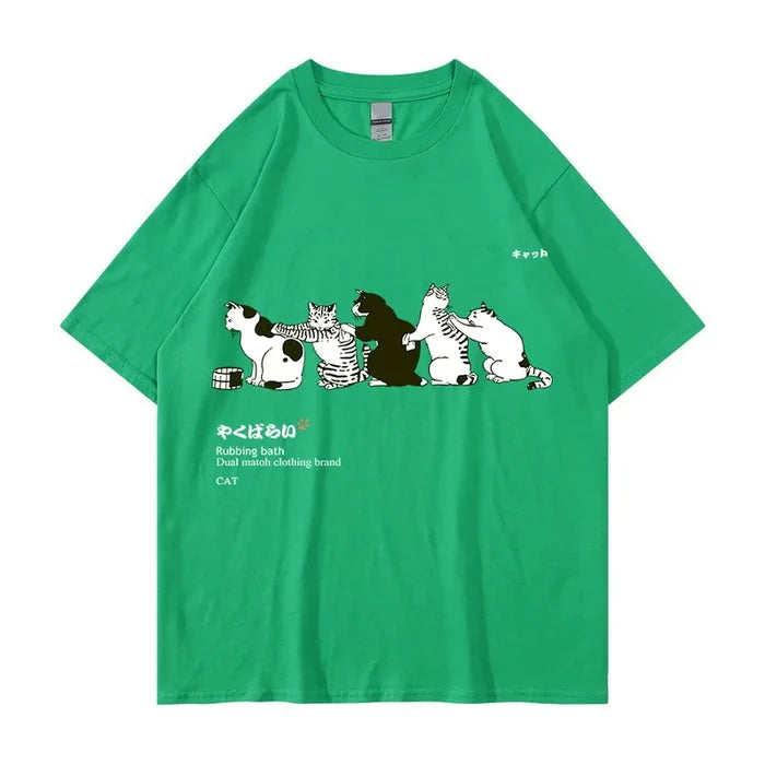 Unisex T-Shirt Streetwear Japanese Kanji Harajuku Funny Cat - myfunfarm