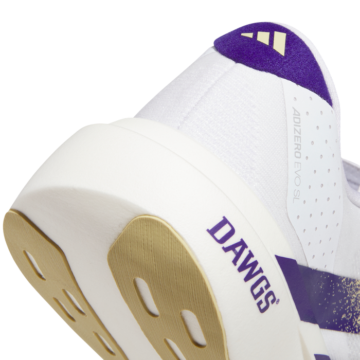 adidas University of Washington Adizero Evo SL Running Shoes | Cloud White / Team College Purple / Team Sand | Men's