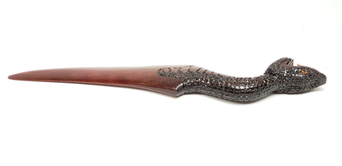 Unusual Wood Carved Paper Knife, Mythical Figural Serpent Snake Head