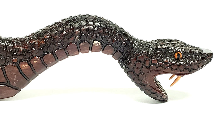 Unusual Wood Carved Paper Knife, Mythical Figural Serpent Snake Head