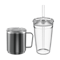 KeepCup Urban Adventurer Nitro set featuring a dark gunmetal stainless steel mug with handle and clear lid alongside a clear double-walled plastic tumbler with straw, shown on a white background.