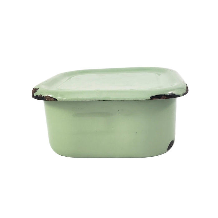 Vintage Seafoam Green Enamelware Square Storage Container Refrigerator Box