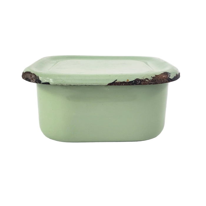 Vintage Seafoam Green Enamelware Square Storage Container Refrigerator Box
