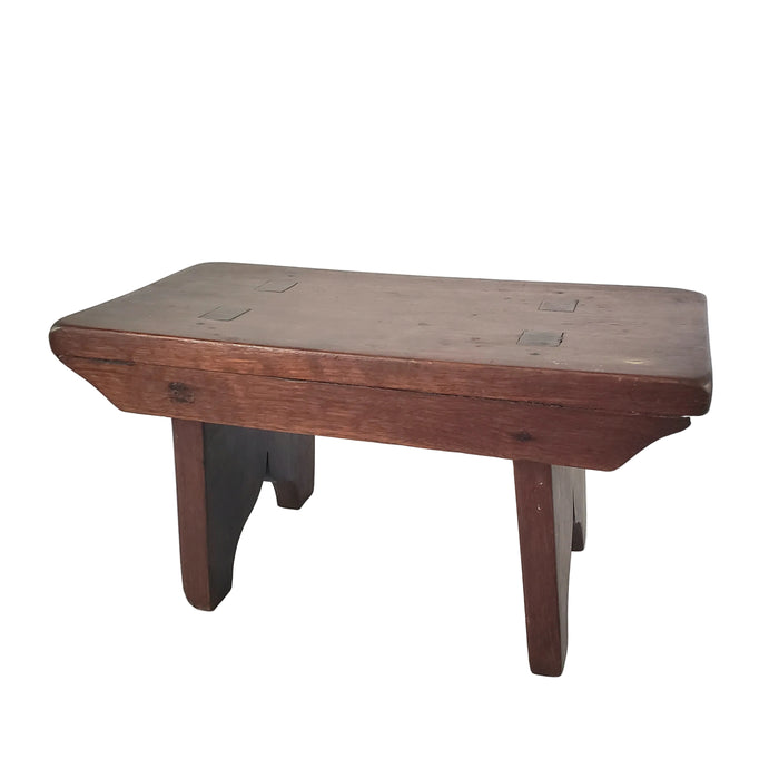 Vintage Walnut Brown Wooden Footstool Mortise & Tenon Bootjack Legs