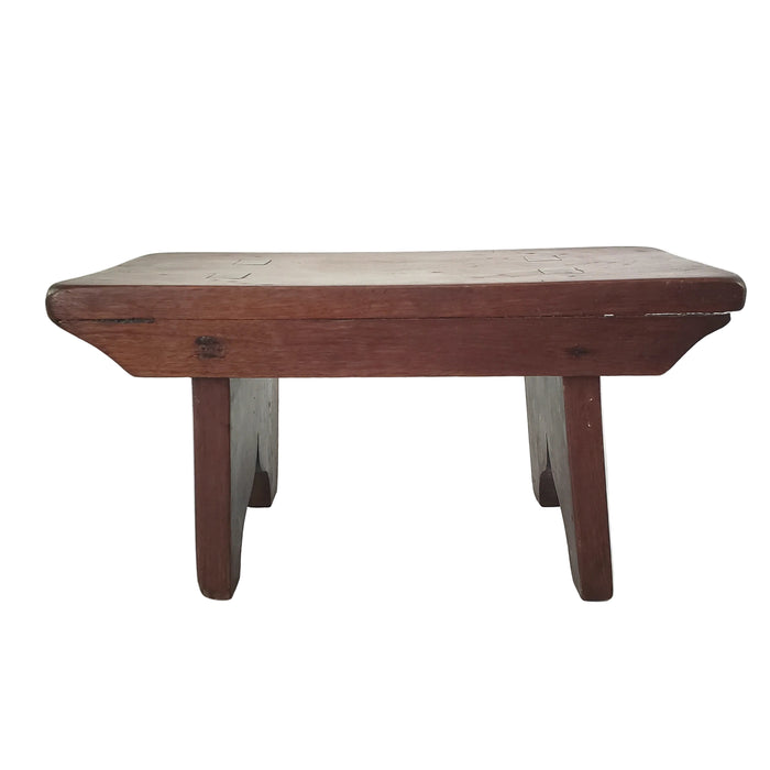 Vintage Walnut Brown Wooden Footstool Mortise & Tenon Bootjack Legs