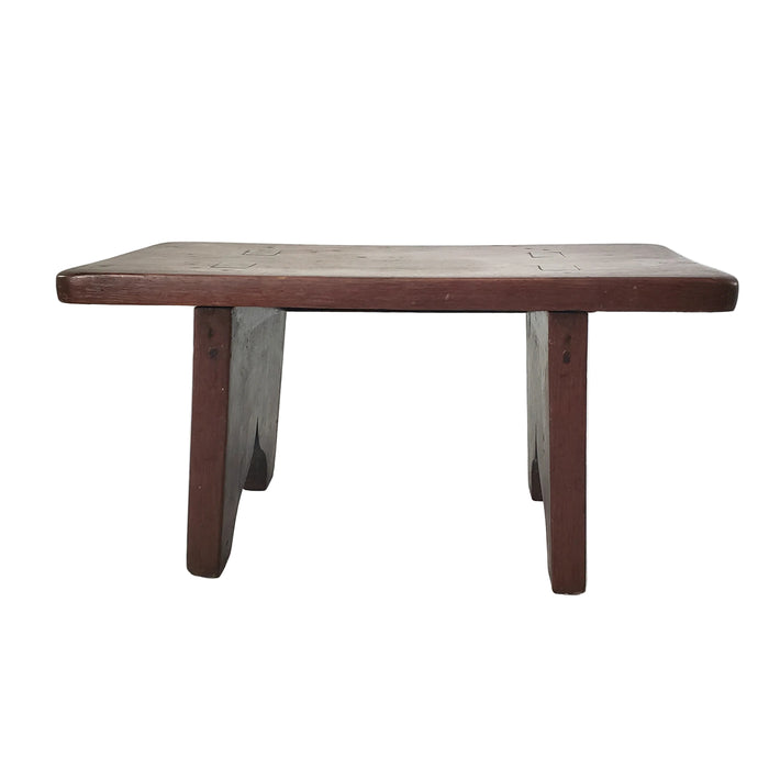Vintage Walnut Brown Wooden Footstool Mortise & Tenon Bootjack Legs