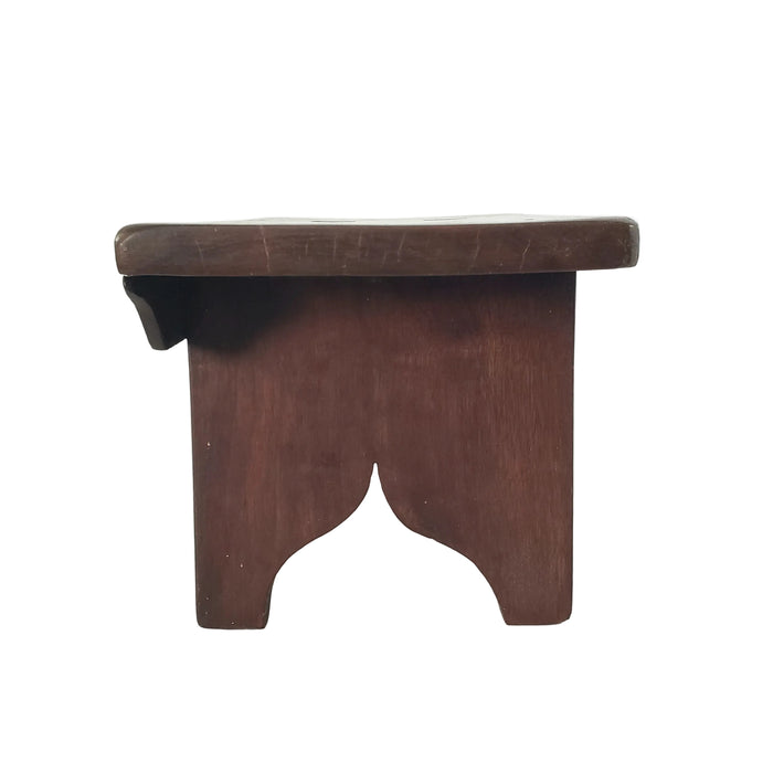 Vintage Walnut Brown Wooden Footstool Mortise & Tenon Bootjack Legs