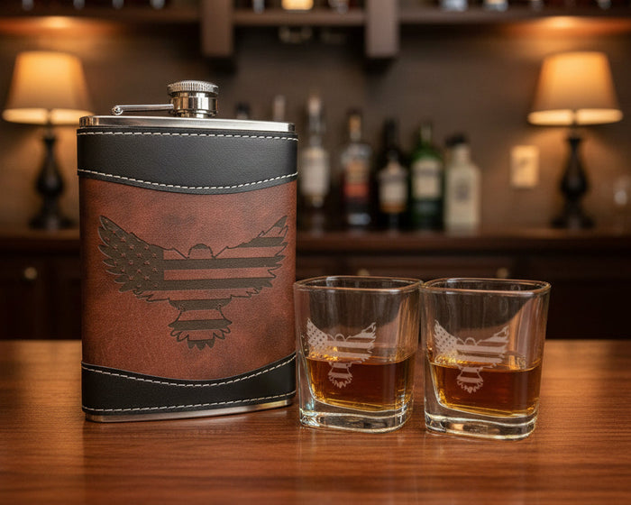 WE ARE NOT DESCENDED – Eagle Flask & Shot Glass Gift Set