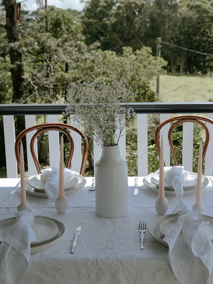 White 25cm Taper Candles with White Medium Posey Ceramic Holders - Set of 4 Pack of 4