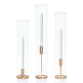 White 30cm Dinner Candles with Gold Metal Holders and Sleeves Trio - Set of 4 Pack of 4