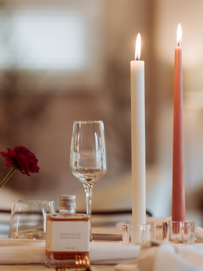 White 30cm Dinner Candles with Medium Glass Holders and Sleeves - Set of 12