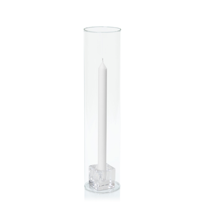 White 30cm Dinner Candles with Small Glass Holders and Sleeves - Set of 12 Pack of 12