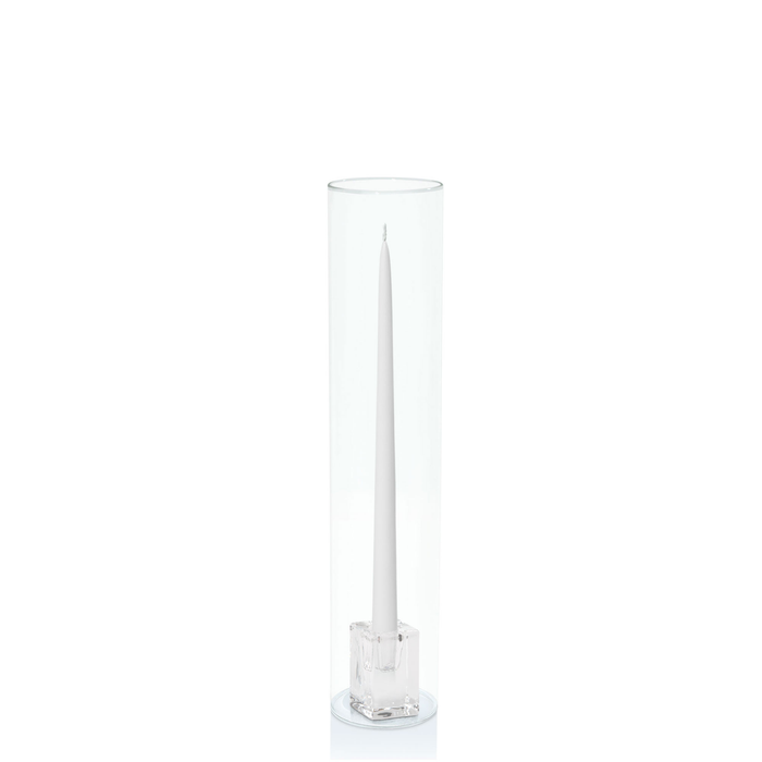 White 35cm Taper Candles with Medium Glass Holders and Sleeves - Set of 12 Pack of 12