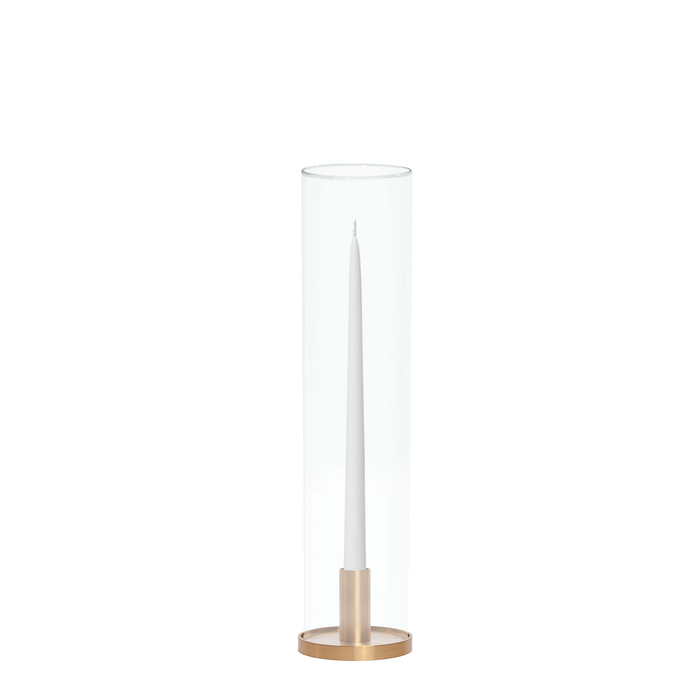 White 35cm Taper Candles with Medium Gold Maya Metal Holders and Sleeves - Set of 12 Pack of 12
