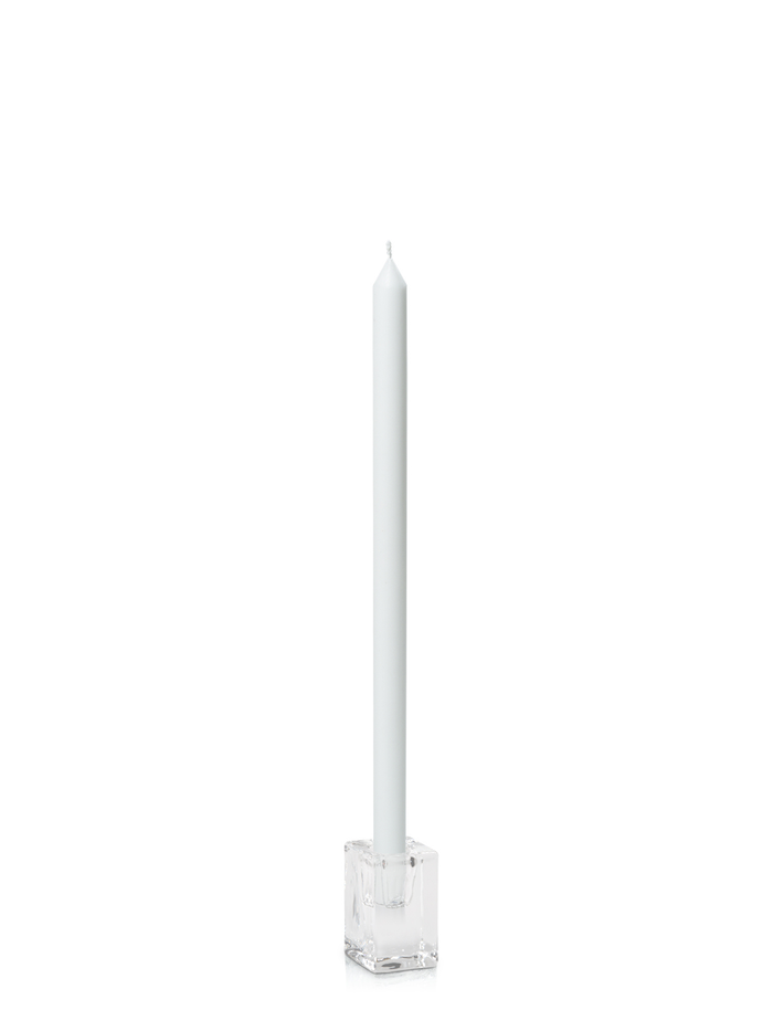 White 40cm Dinner Candles with Glass Cube Holders - Set of 12 Pack of 12