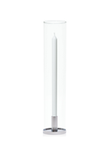 White 40cm Dinner Candles with Medium Silver Maya Metal Holders and Glass Sleeves - Set of 12 Pack of 12
