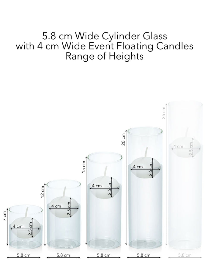 White 4cm Event Floating Candle in 5.8cm Glass, Sm - Set of 6