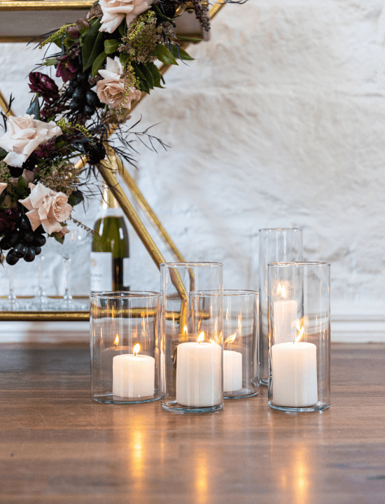 White 5cm Event Pillar in 5.8cm Glass, Sm - Set of 6